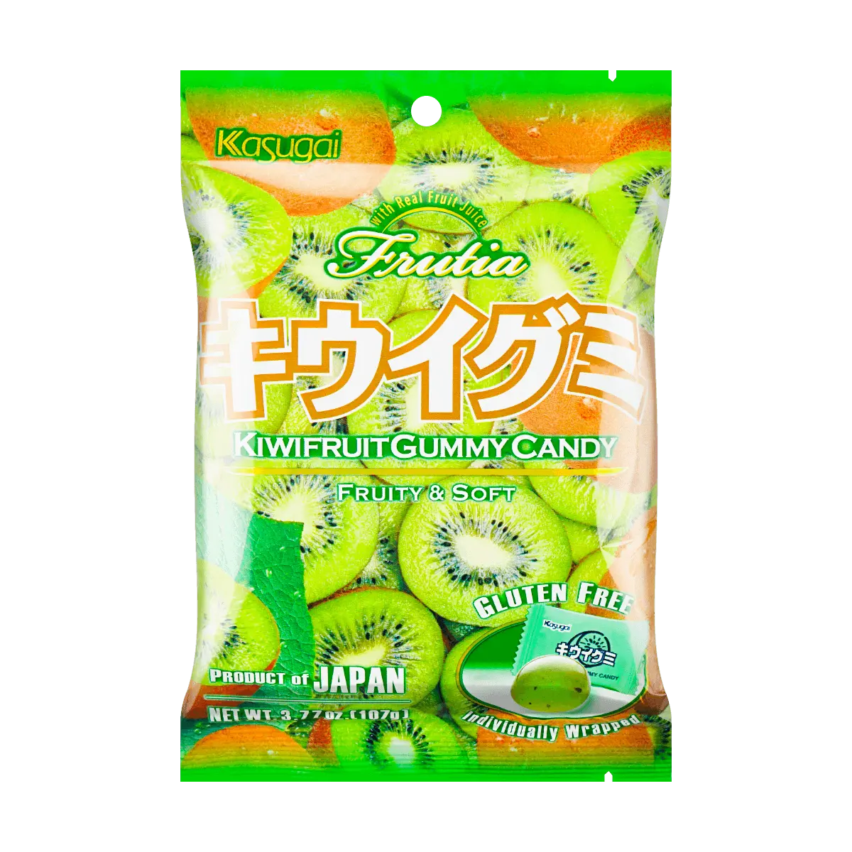 Kasugai Kiwi Fruit Gummy Candy 107g - Gluten-Free Japanese Soft Chewy Snacks
