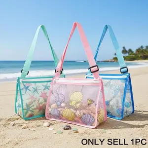 Beach Toy Mesh Bag for Kids Seashell Collector Zippered Carry All Portable Swim Gear Handheld Tote Boys Girls Beach Picnic Shopping Grocery Market