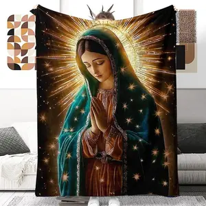 Virgin Mary Pattern Blanket, 1/2 Counts Soft Comfortable Flannel Blanket, Warm Nap Throw Blanket for Home Office Sofa Outdoor Travel