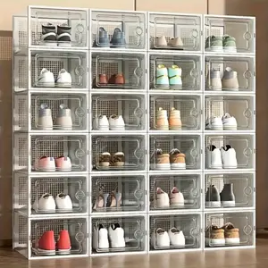 6/12/24 Pcs Thickened Transparent Shoe Boxes with Lids, Foldable and Stackable Shoe Rack, Space-Saving Storage Organizer Box - Freely Combinable, Plastic Sneaker Storage Box - Fits All Shoe Types - Perfect for Entryways, Bedrooms, Homes and Dormitories