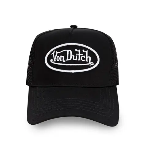 Von Dutch Black and White 51 Logo Classic Trucker Cap - Adjustable, 1 Size Fits Most, 90s Vibes Casual Black Cap, Men's Streetwear CH Snapback Hat, All Headwear Sales Are Final Fashion Accessory