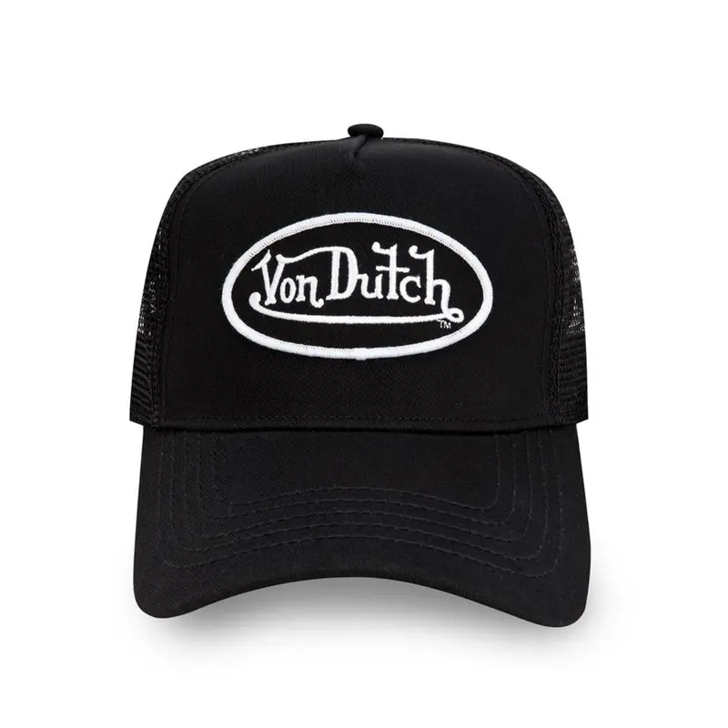 Von Dutch Black and White 51 Logo Classic Trucker Cap - Adjustable, 1 Size Fits Most, 90s Vibes Casual Black Cap, Men's Streetwear CH Snapback Hat, All Headwear Sales Are Final Fashion Accessory