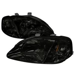 1999-2000 Honda Civic Factory Style Crystal Headlights (Chrome Housing/Smoked Lens)
