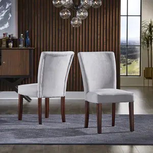Set of 2, Espresso Finish Silver Grey Chenille Parson Chair