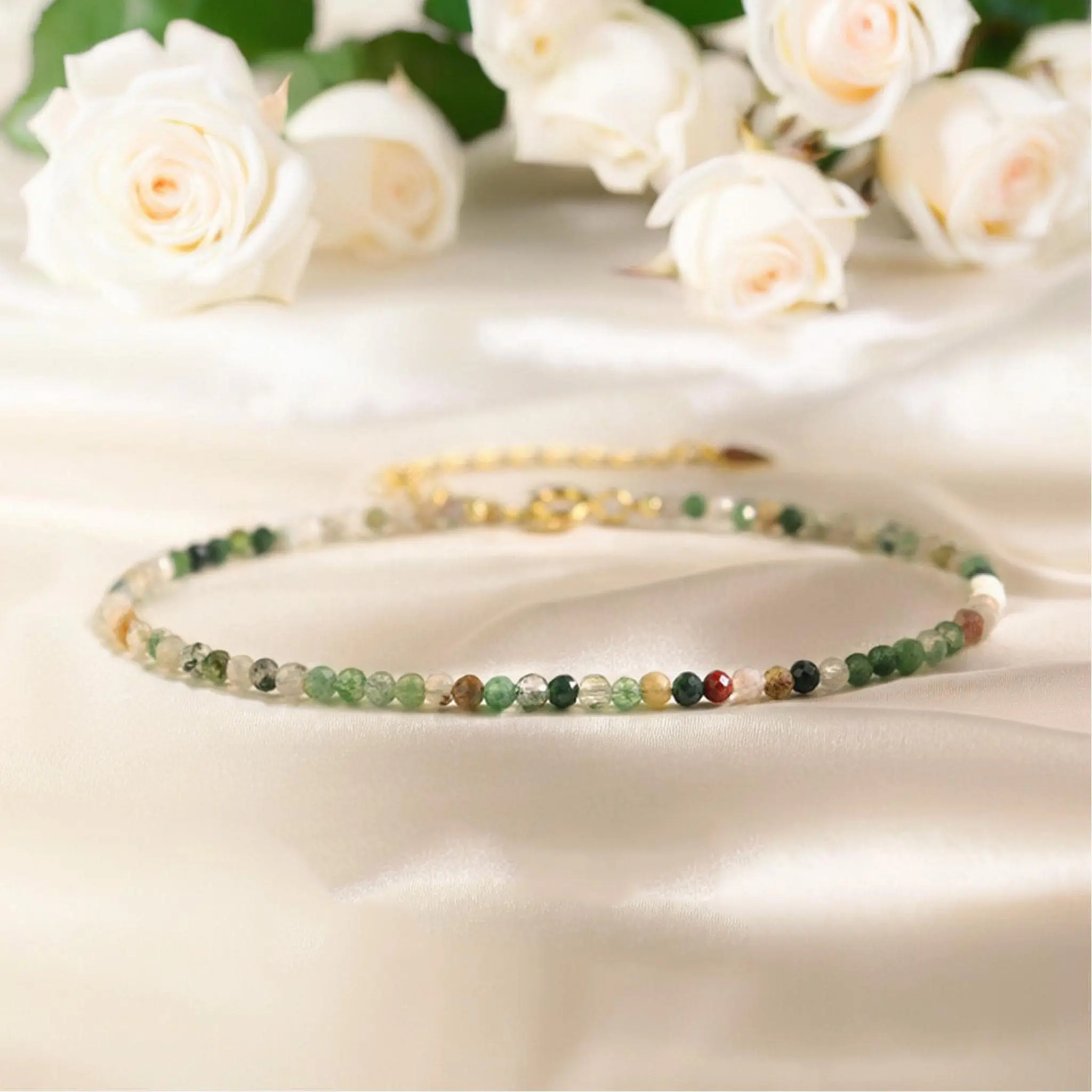 Handmade Natural Ocean Jasper 2.5mm Beaded Dainty Crystal Handcraft Rainbow Gemstone Healing Reiki Women Minimalist Lucky Bracelet
