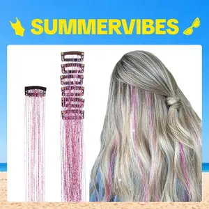 Hair Tinsel, 6pcs Clip in Hair Tinsel 24inch with Clips, Fairy Hair Sparkle Strands#Summervibes