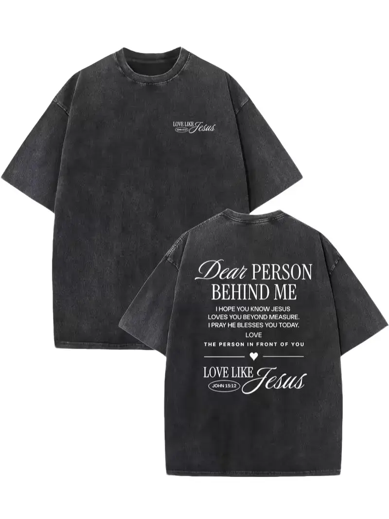 Men's "Love Like Jesus" Gentle Faith Casual Short-Sleeve Round Neck 100% Cotton Vintage Washed Foldable T-Shirt, Comfortable Fit Top, Shortsleeve, Gentle Faith Tee