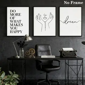 A Set of Three 2D/2D Abstract Geometric Pattern Line Art and Text Decoration Paintings, Frameless Canvas Posters, Featuring Bohemian Style Abstract Art. These Creative Gifts Are Very Suitable for Home Decoration and Interior Decoration in Daily Life