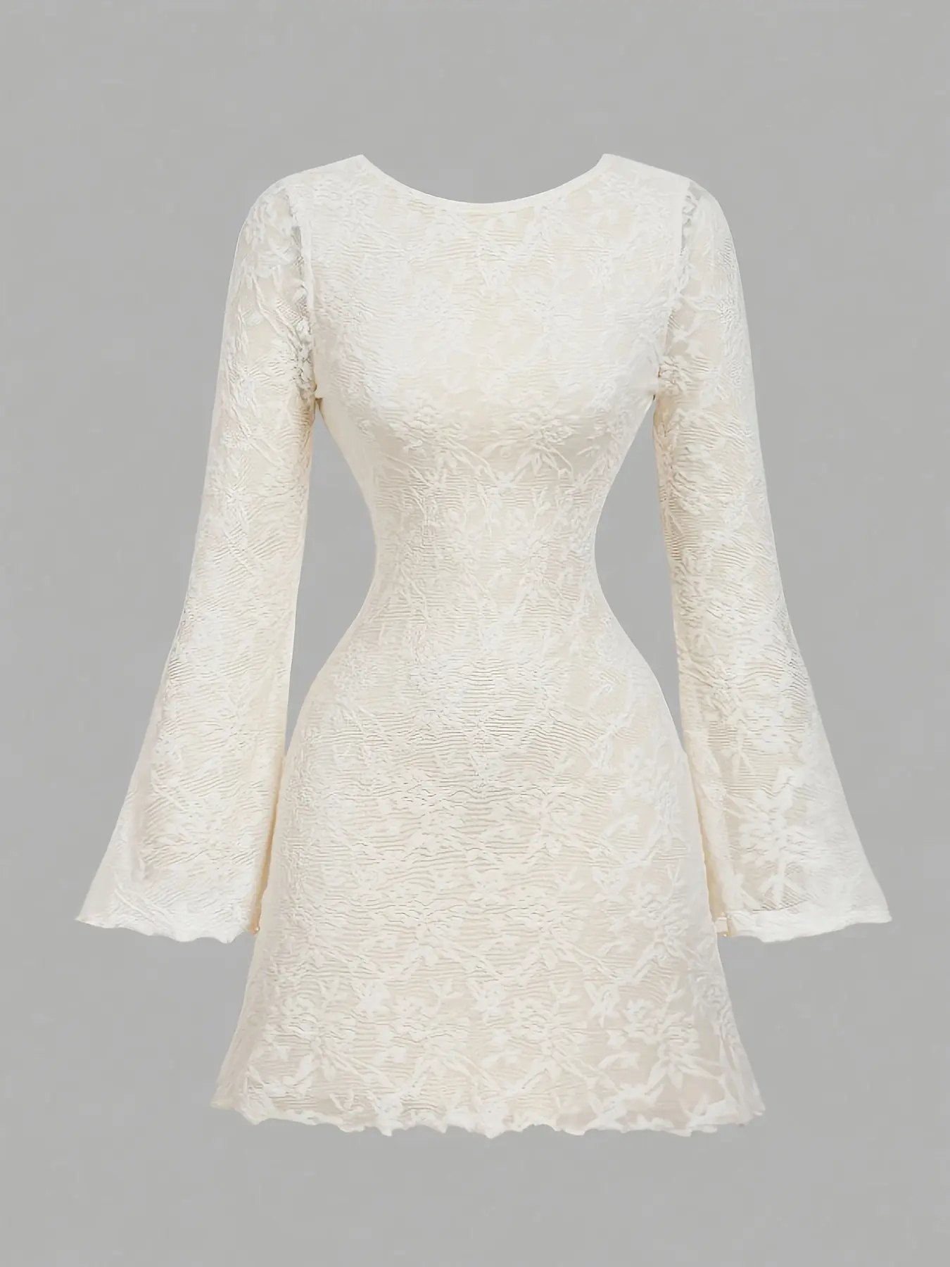 Elegant Lace Flared Bell Sleeve Bodycon Dress, Hollow Out Design, Long  Sleeve Short Skirt, Perfect for Dating, Afternoon Tea Parties, Light  Business Occasions