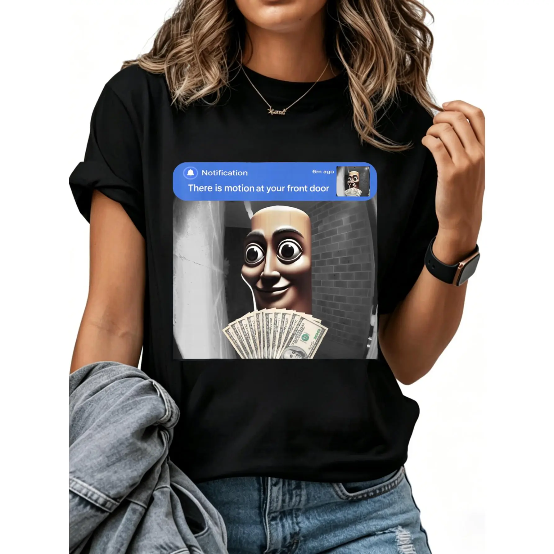 Notification Motion At Front Door Money Women Men T-Shirt Cotton Clothing