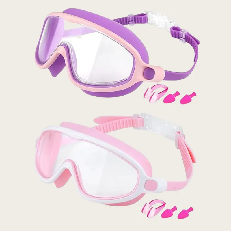 Children's swimming goggles set, 2-piece large-frame design swimming goggles, anti-fog feature ensures clear vision in the pool and at the beach, swimming kit, underwater goggles, diving goggles