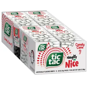 Tic Tac Naughty or Nice Candy Cane Mints, Bulk Holiday Treats, Stocking Stuffer, 0.84 Oz. (Pack of 12)