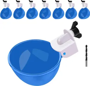 8 Packs Blue Large Chicken Watering Cups, Automatic Chicken Water Cups, Tee Fittings Poultry Feeder Cups Suitable for Chicken, Duck, Goose, Turkey with Mounting Hole Opener