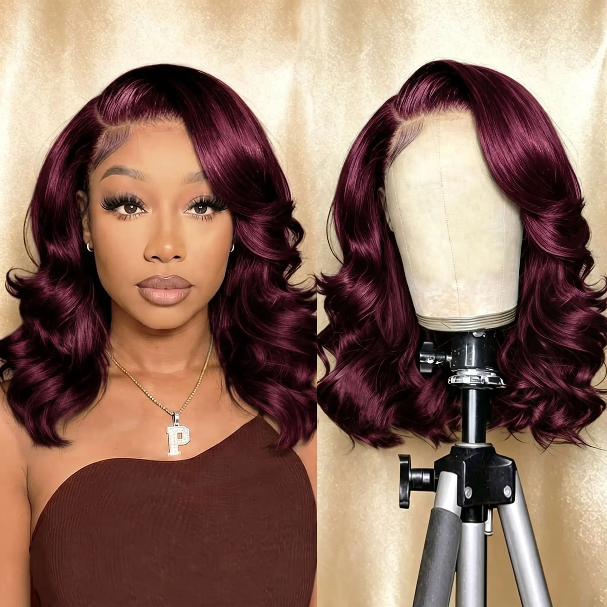 13x4 HD Transparent Lace Frontal Wig 12 Inch Human Hair 99J Burgundy Loose Body Bob 180 Density Pre Plucked Baby Hair Wigs