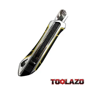 TOOLAZO 18mm Heavy Duty Utility Knife | Zinc Alloy Box Cutter with Safety Lock & Ergonomic Grip | Smooth Retractable Blade, Pocket Clip | Cuts Cardboard, Packaging, Shipping, Warehouse, Office & Home Use | Ideal for Workers, Movers & DIY Users