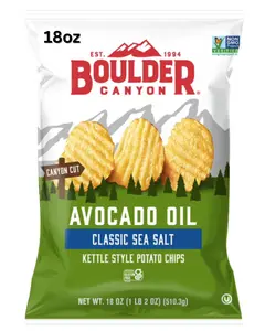 Boulder Canyon Avocado Oil Potato Chips Classic Sea Salt Kettle Style 18oz US Snack - Perfect for Snack Time & Sharing
