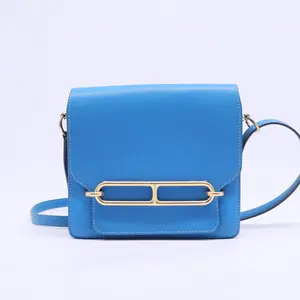 Pre-owned HERMÈS Leather Shoulder Bags Evercolor Mini Sac Roulis Bleu Du Nord B20553