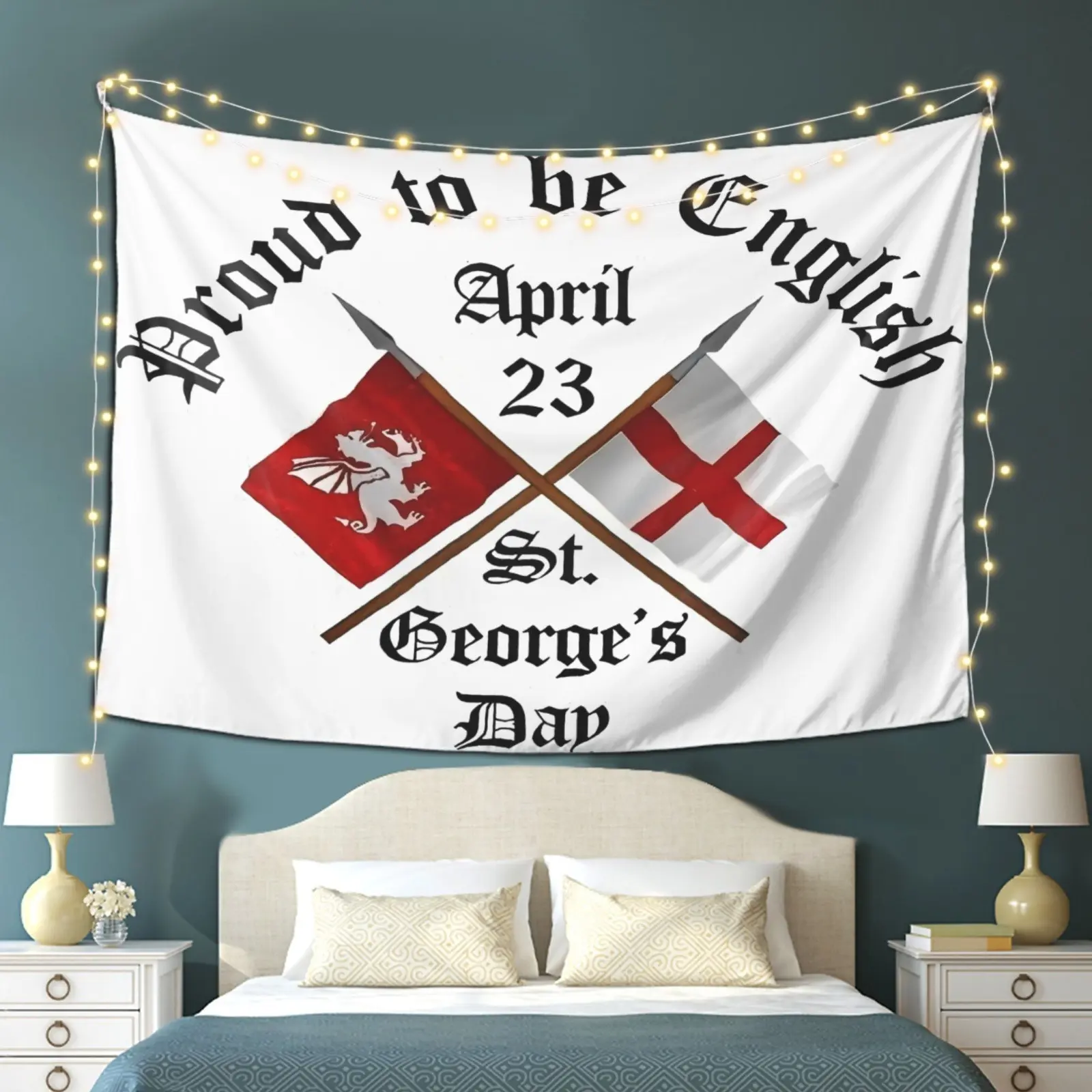 St. George Festival Medieval Flag Tapestry - British Heritage 2D Multi-Sized Flat Fabric Print, Retro Hanging Decorative Art, Durable Horizontal Indoors Home Office Gift Decor
