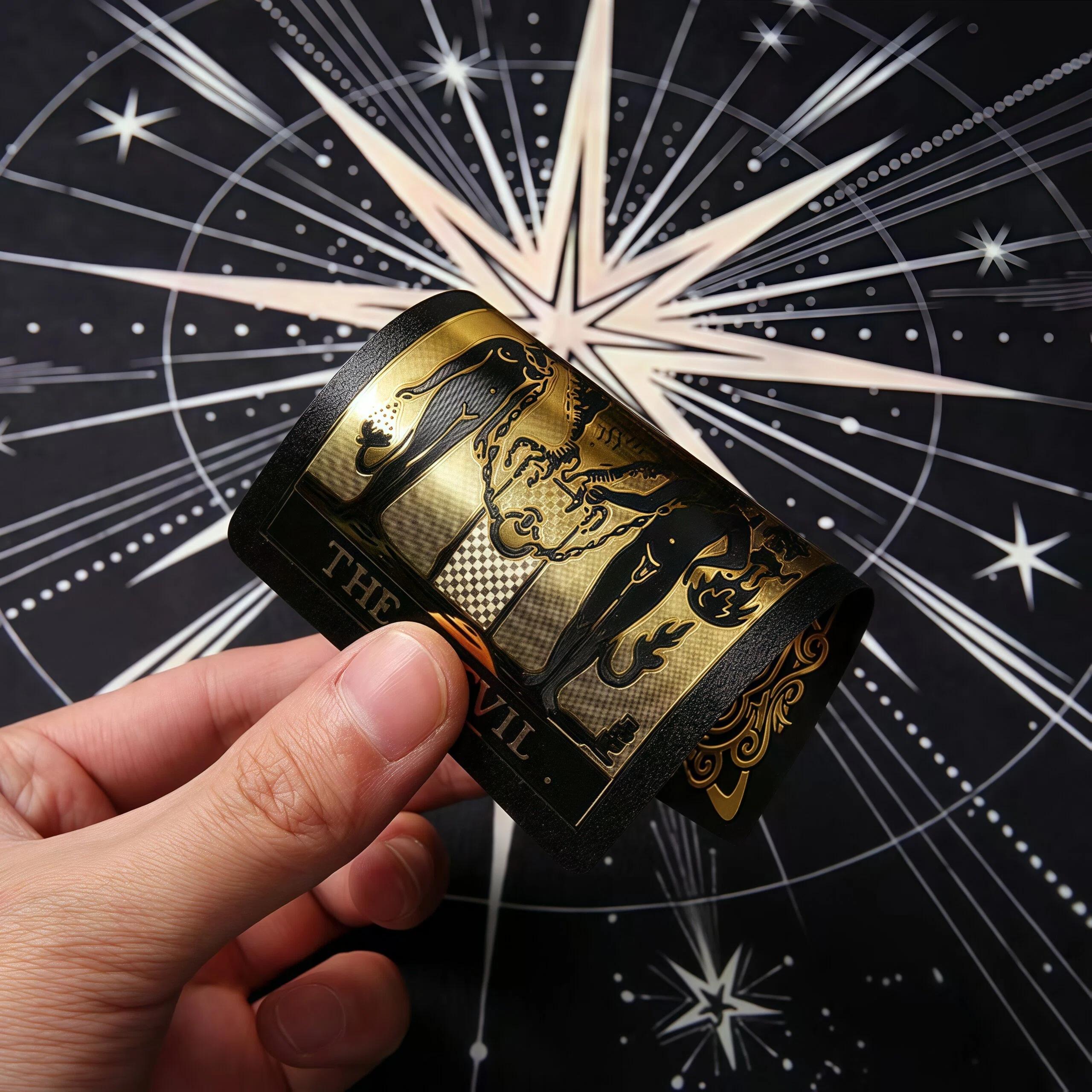 Tarot Cove Black Gold Tarot Cards with Guide Book Waterproof Wrinkle Resistant Foil Tarot Deck for Beginners Includes Chakras Planets Zodiac Signs Elements & Affirmations