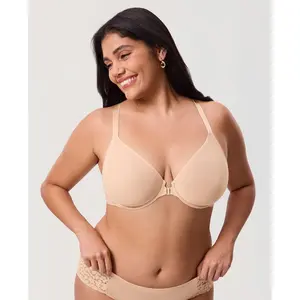 DELIMIRA Women's Front Closure Bras Racerback Sheer See Through Full Coverage Plus Size Underwire Unlined Bra