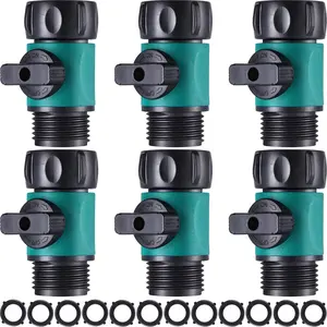 12 Pcs Garden Hose Shut off Valve Plastic Connect Water Hose Turn off Valve with 6 Piece Anti Leak Valve Standard 3/4 Inch Thread and 12 Piece Rubber Gaskets