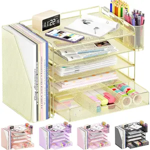 Desk Organizers and Accessories, 5-Tier Paper File Organizer with Drawer & Pen Holder, Office Desk Accessories Workspace Desktop Organizer for Office Supplies()