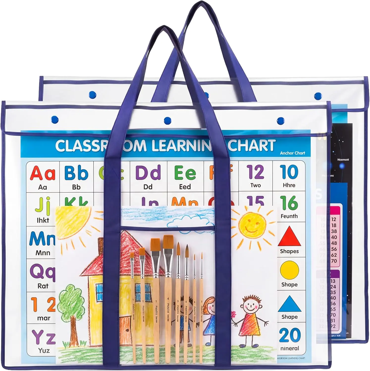 GAMENOTE Heavy-Duty PVC Large Poster Storage Organiser Multi-Pack (31.5"x25.5") with Handle, Bulletin Board Holder, Art Portfolio Container, Office Accessories for Teachers’ Classrooms, Home Organization