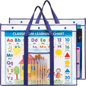 Durable PVC Large Poster Storage Organiser Multi-Pack (31.5"×25.5") with Handle, Bulletin Board Holder, Art Portfolio Container for Teachers' Classroom Organization