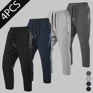 Men's 4-Pack Solid Color Straight Leg Linen Pants Set - Stylish Menswear with Side Line Detail, Drawstring Waist, Breathable Casual Trousers for Daily Wear, Business Casual