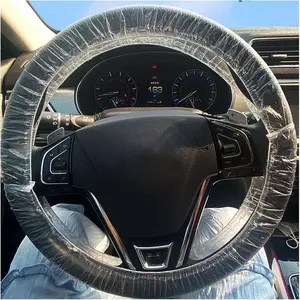 100PCS Disposable Steering Wheel Cover, Universal Plastic Transparent Car Steering Wheel Covers with Elastic Trims, Perfect for Automotive Service Oil Changes Body Shops (Style2-100PCS)