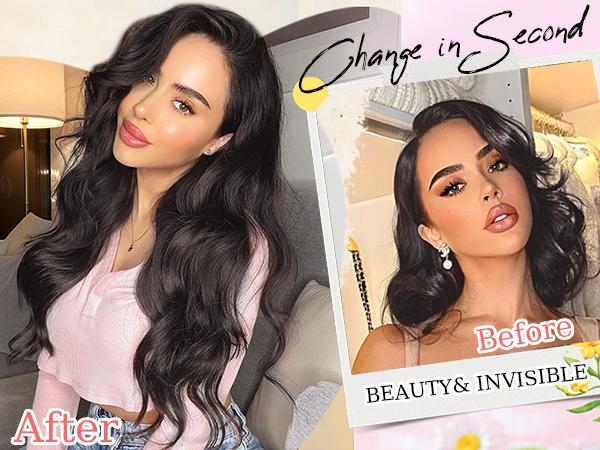 Clip in Synthetic Hair Extensions Long Wavy 4PCS Thick Hairpieces to Chestnut Fiber Double Weft Natural Hair Extensions for Women