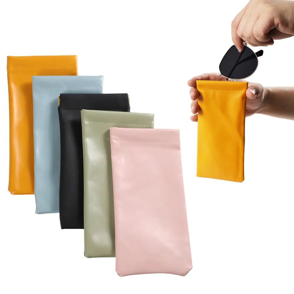 5Pcs/Set Squeeze Top PU Leather Sunglasses Pouches,Waterproof Slim Eyeglasses Case,Portable Self-Closing Gadget Pocket for Lipsticks,Travel Supplies,Halloween Christmas Fathersdaygift