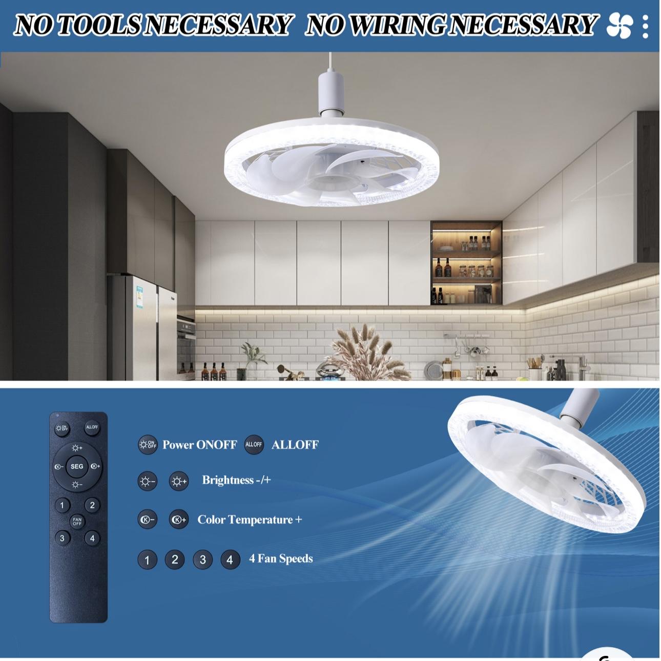 All-in-One E27 Ceiling Fan Dimmable Light Variable Speed Multi-Scene Compatibility Modern Design Energy Efficient