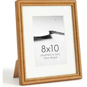 8x10 Picture Frame, -Sourced  Solid Teak  Photo Collage Frame with  Tempered Glass, Rounded Corner 8 x 10 Wooden Frame Matted to 5x7, Gallery Wall Frames for Wall or Tabletop Display