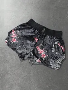 Japanese Ukiyo-e White Dragon Graphic Floral Shorts - Sakura Cherry Blossom & Calligraphy Streetwear - All-Over Print Harajuku Style Bottoms for Summer Festivals & Anime Fans
