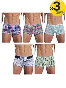 Three pieces of men's fashion printed underwear in random colors, featuring Casual Style underwear, breathable and comfortable boxer briefs set, sexy low-rise fashion quad-corner underwear, and sports and fitness underwear