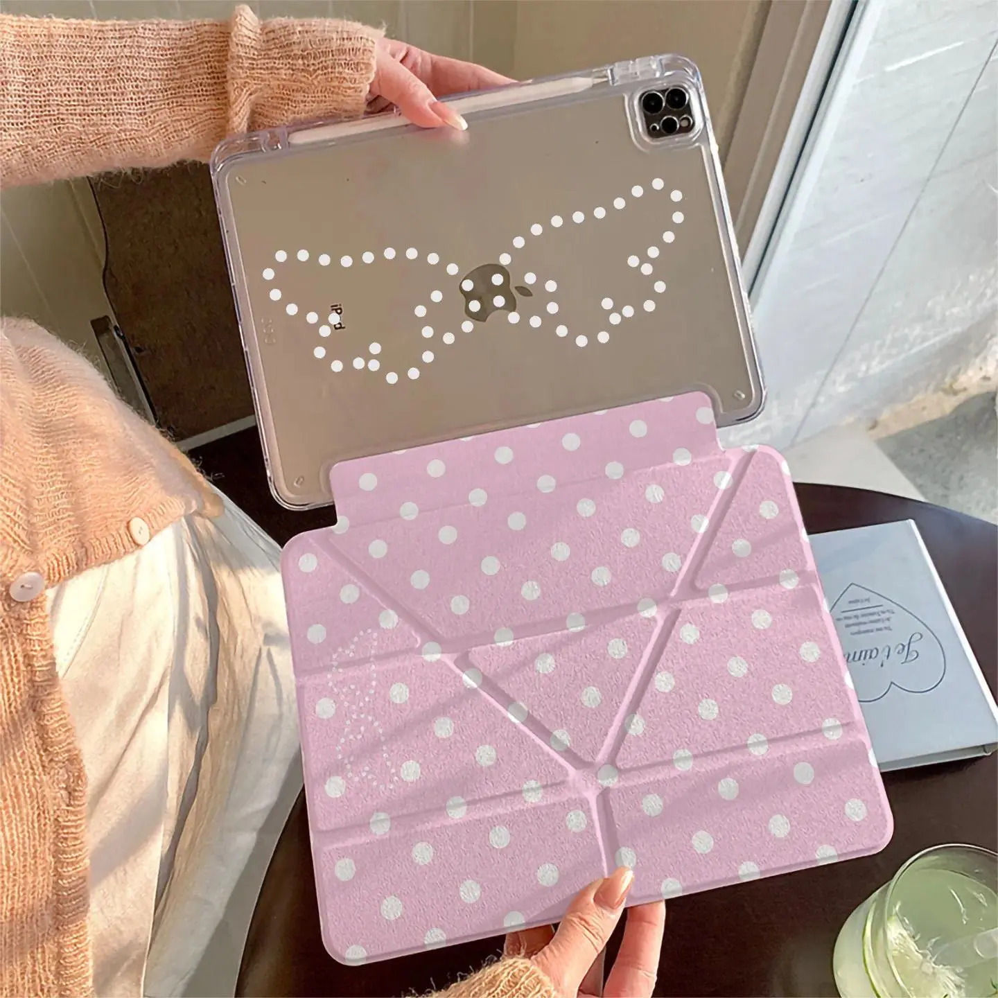Pink Wings Wave Point Y-Shaped Triple Fold For iPad 2025 Protective Cover For iPad Pro 2022 12.9in Air7 10th 11th M4 M5 Case Y2k