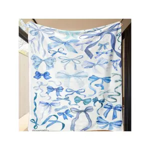 1pc Ultra-Soft Blue Bow Pattern Fleece Blanket - Plush Large All-Season Cozy Throw For Home, Sofa, Car, Office - Contemporary Style Decorative Accent, Seamless Construction, Home Decor, Stylish Accent, Flannel Material, Comfort Seekers-30*40in