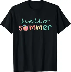 Hello Summer Vacation Ice Cream Popsicle Ice Lolly Summer Outdoor Casual T-Shirt