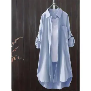 Plus Size Solid Button Up | Plus Size Women's Solid Button-Up Blouse - Rolled Sleeves & Lapel Collar