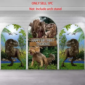 Jurassic Dinosaur Birthday Arch Covers Stretchy Backdrop, T-Rex Jungle Happy Birthday Design, Perfect for Boys Kids Birthday Party Photo Backdrop