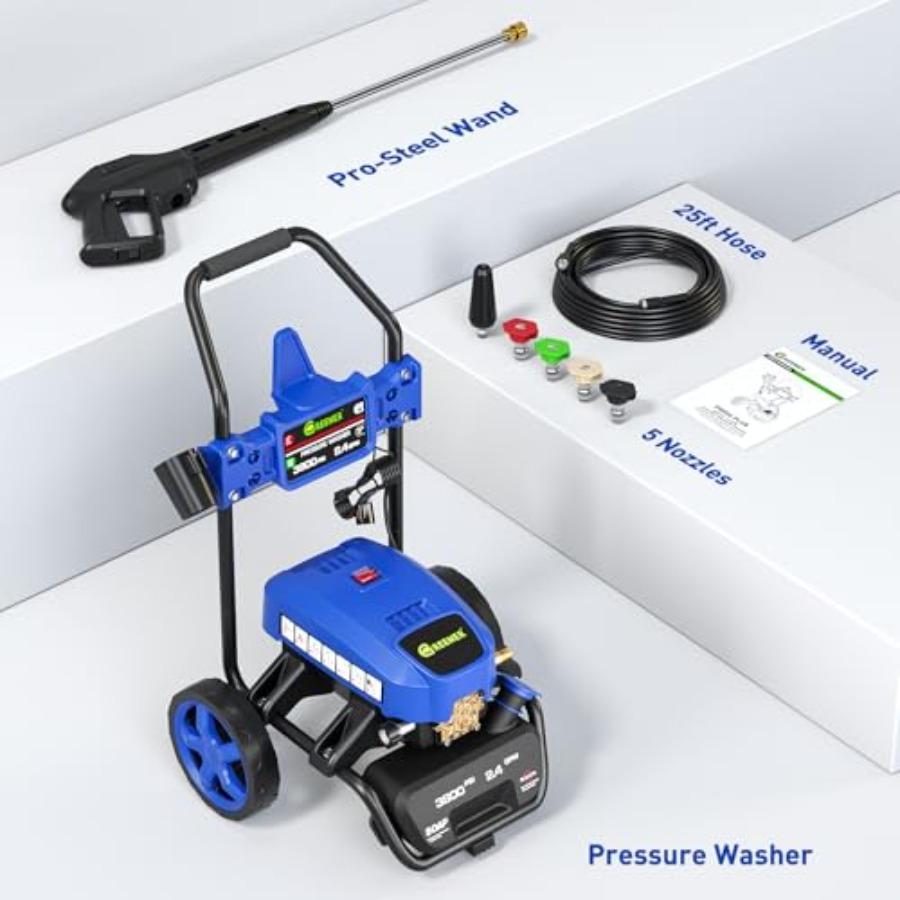 Electric Pressure Washer Onboard Soap Tank Spray Gun and Wand 5 Nozzle Set for Cars/Fences/Driveways/Homes/Patios/Furni