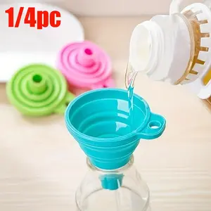 1/4pc foldable silicone funnel, compact foldable kitchen accessory, random color, can be used in kitchens, cars, camping, oil storage, wine storage, etc. It is an essential tool for small-sized apartments and student dormitories