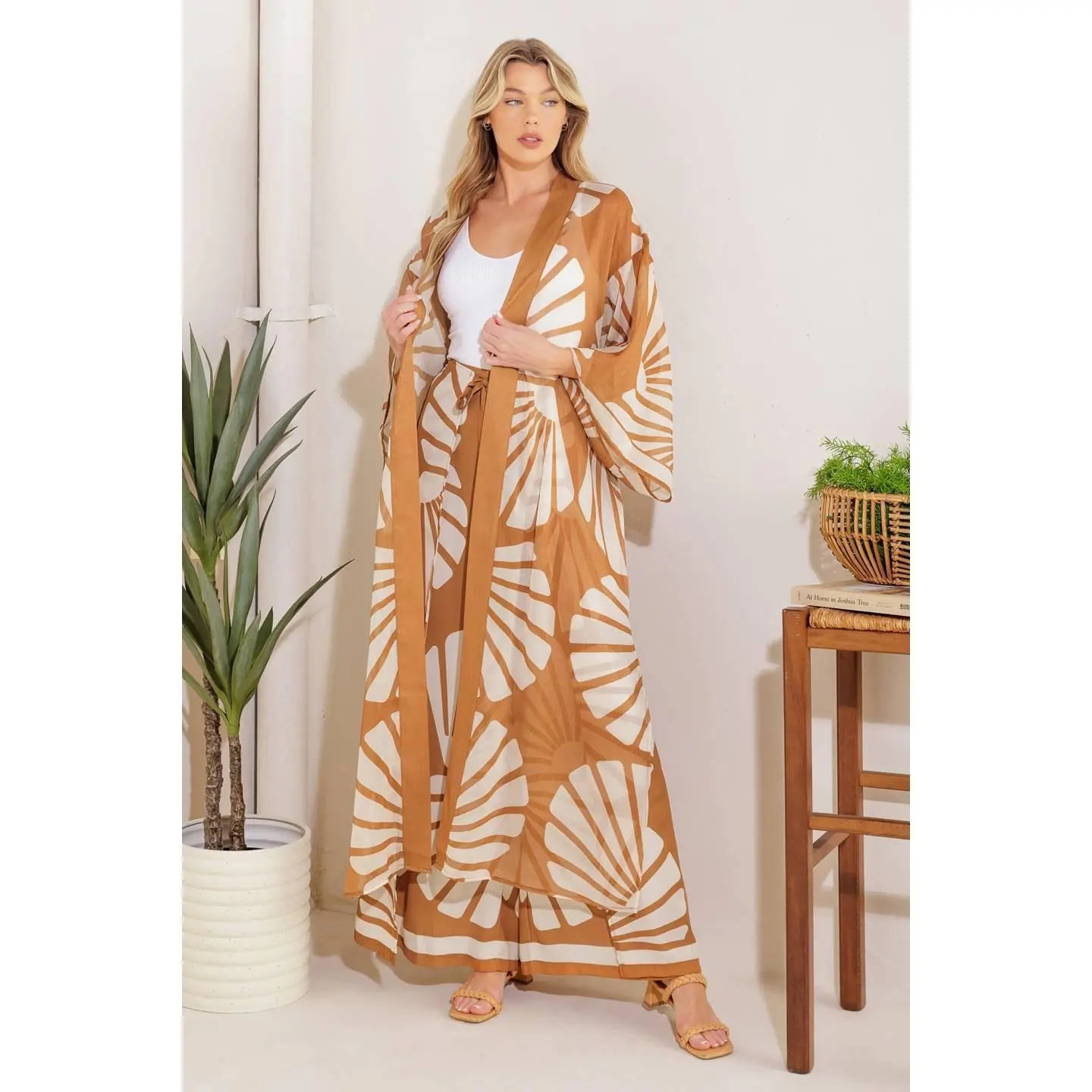 AWAITING LOVE WOVEN KIMONO COVER UP AND PANT SET