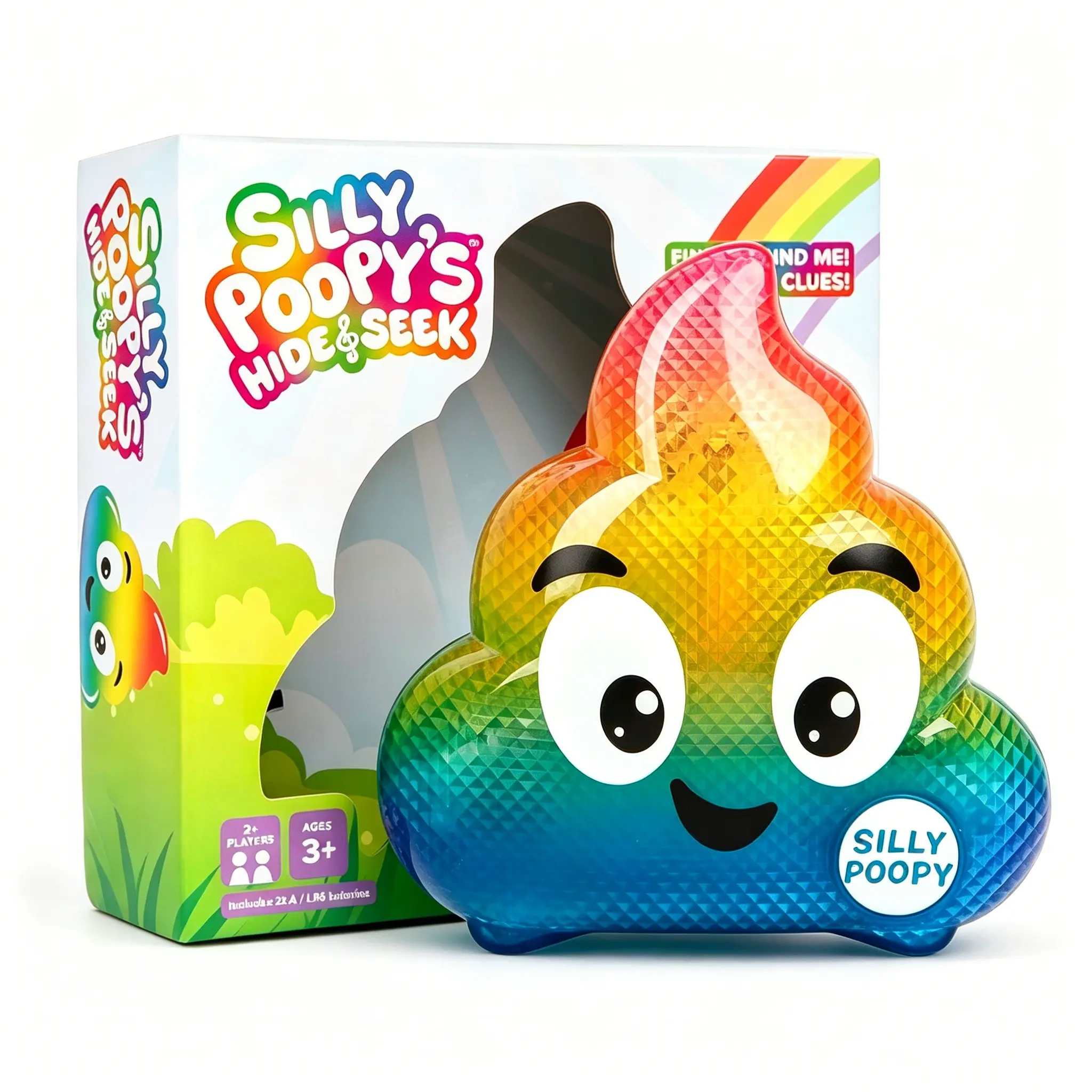 Silly Poopy's Hide & Seek - The Talking Singing Rainbow Hide & Seek Toy for Kids Interactive Play with Clues & Surprise Song 3+