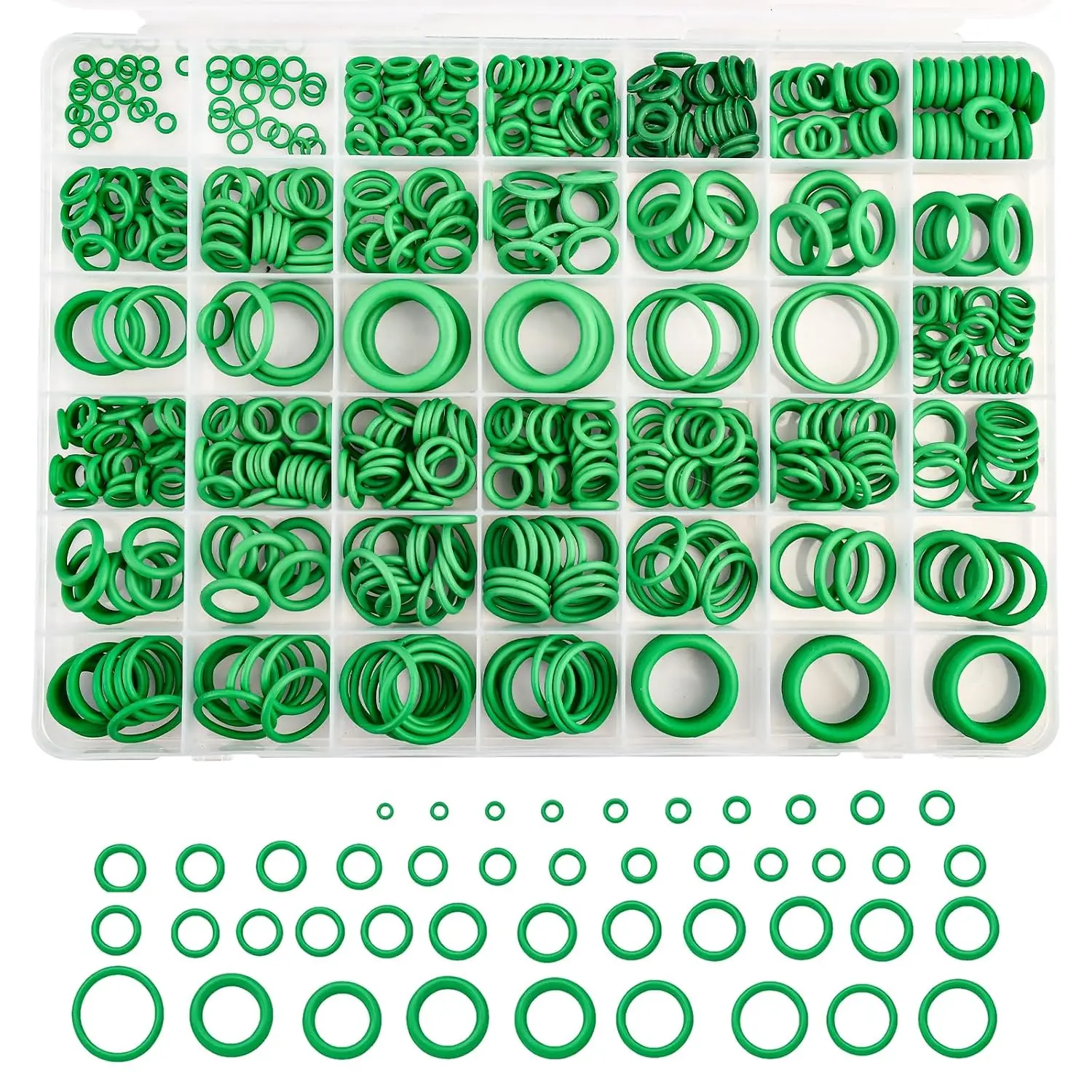 595 PCS O-Rings Assortment Kit, 36 Sizes High Temp Resistance Rubber O-Rings, Green Metric Sealing Rings for Faucet, Plumbing, Automotive and Pressure Washer Repair, Fit -40℉-248℉