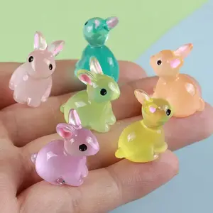 Cute Glow-in-the-Dark 7pcs Resin Miniature Bunny Figurines, Cute Collectible Figurines - Assorted Colors, Easter Party Decorations and Home Decor