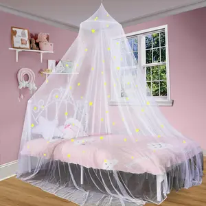 South to East Bed Canopy for Girls with Glowing Stars, Princess Canopy Bed Curtains for Kids, Starry Net Canopy for Girls Room Decor, Kids Bed Canopy for Single, Twin, Full, Queen Size Bed