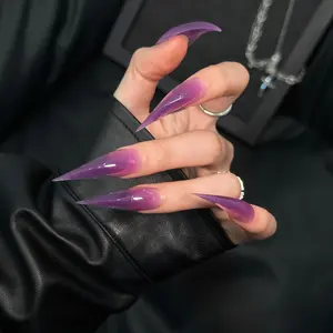 Handmade Gradient Long Nails, Glossy Dragon Claw Shape, European and American Style, Wearable False Nails, Cat Claws Design