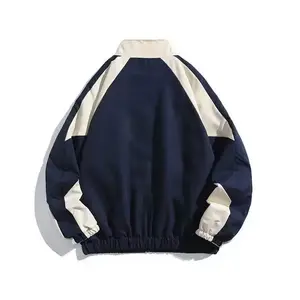 2025 Japanese Retro Color Block Stand Collar Jacket Men's Spring Autumn Trendy Loose College Style Couple Casual Coat